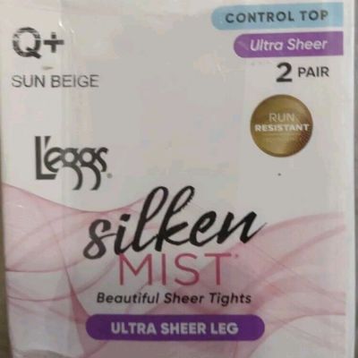 New Leggs Silken Mist Sheer Control Top Pantyhose Women's Sun Beige 2 pair Sz Q+